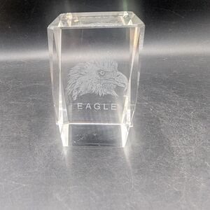 3D laser-etched crystal glass eagle paperweight,